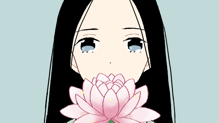 フリーイラスト素材 蓮の花 女の子 ゆるやか生活